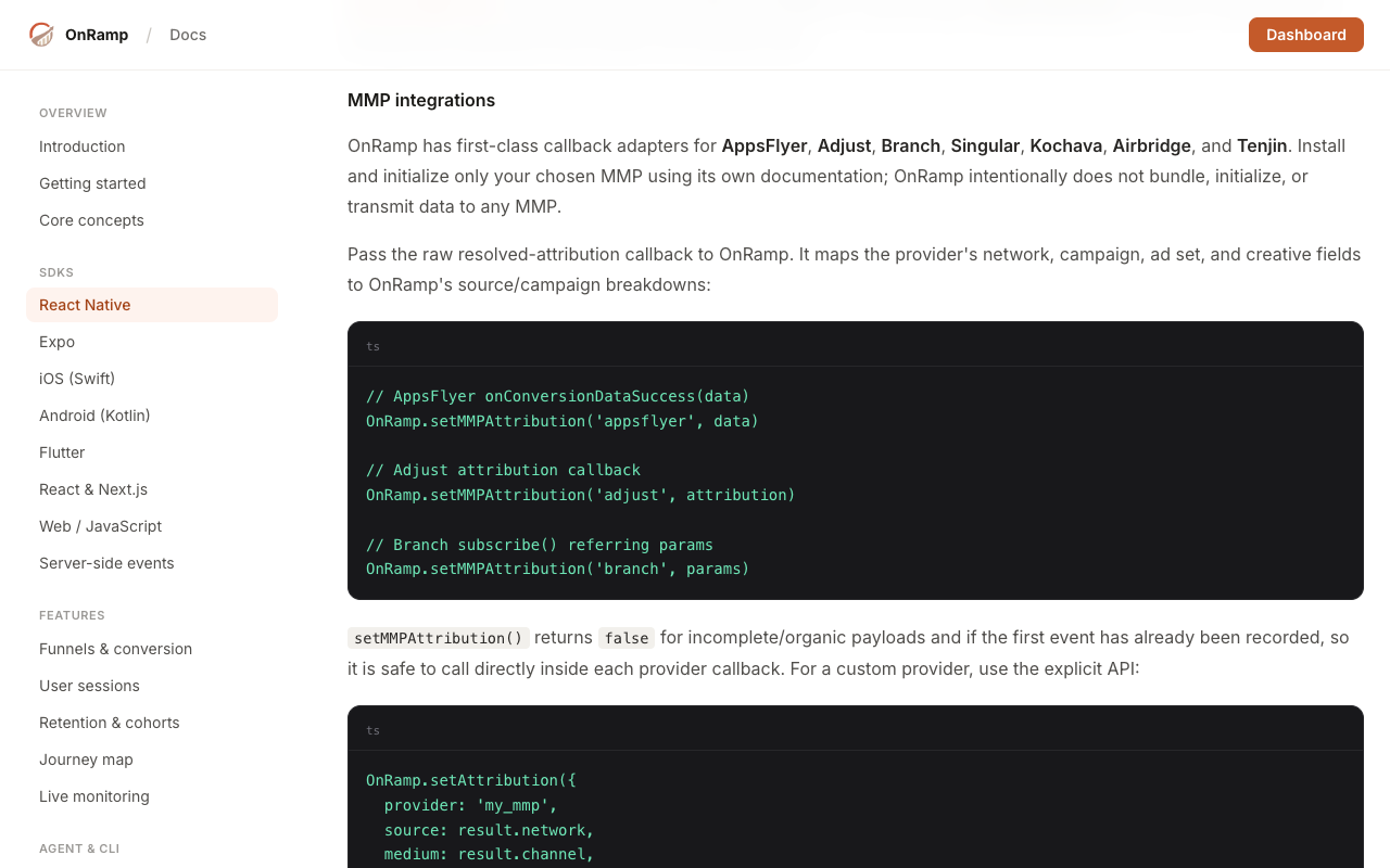 React Native MMP adapters for AppsFlyer, Adjust, Branch, and other providers